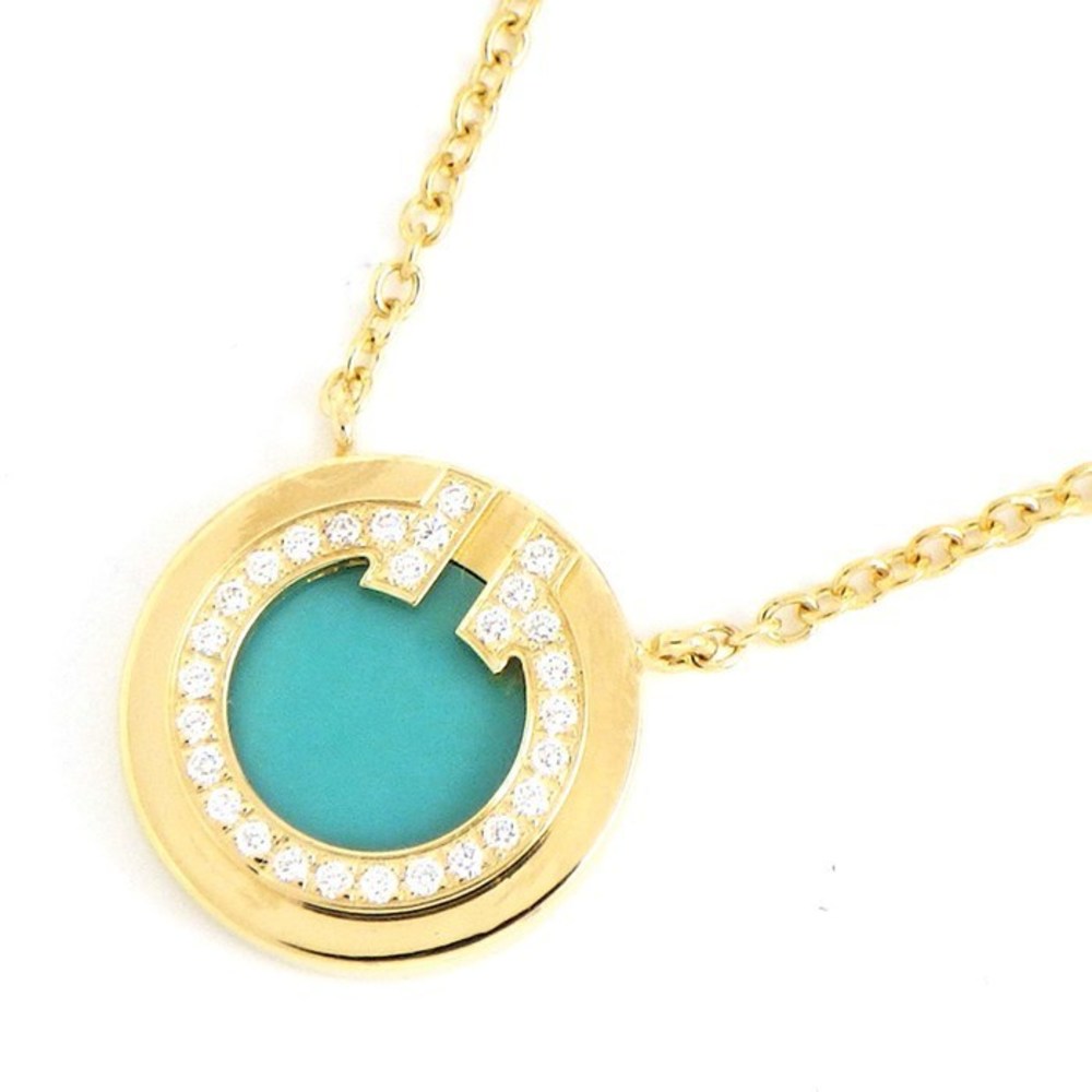 Tiffany Necklace T Two Circle Turquoise Diamond Yellow Gold